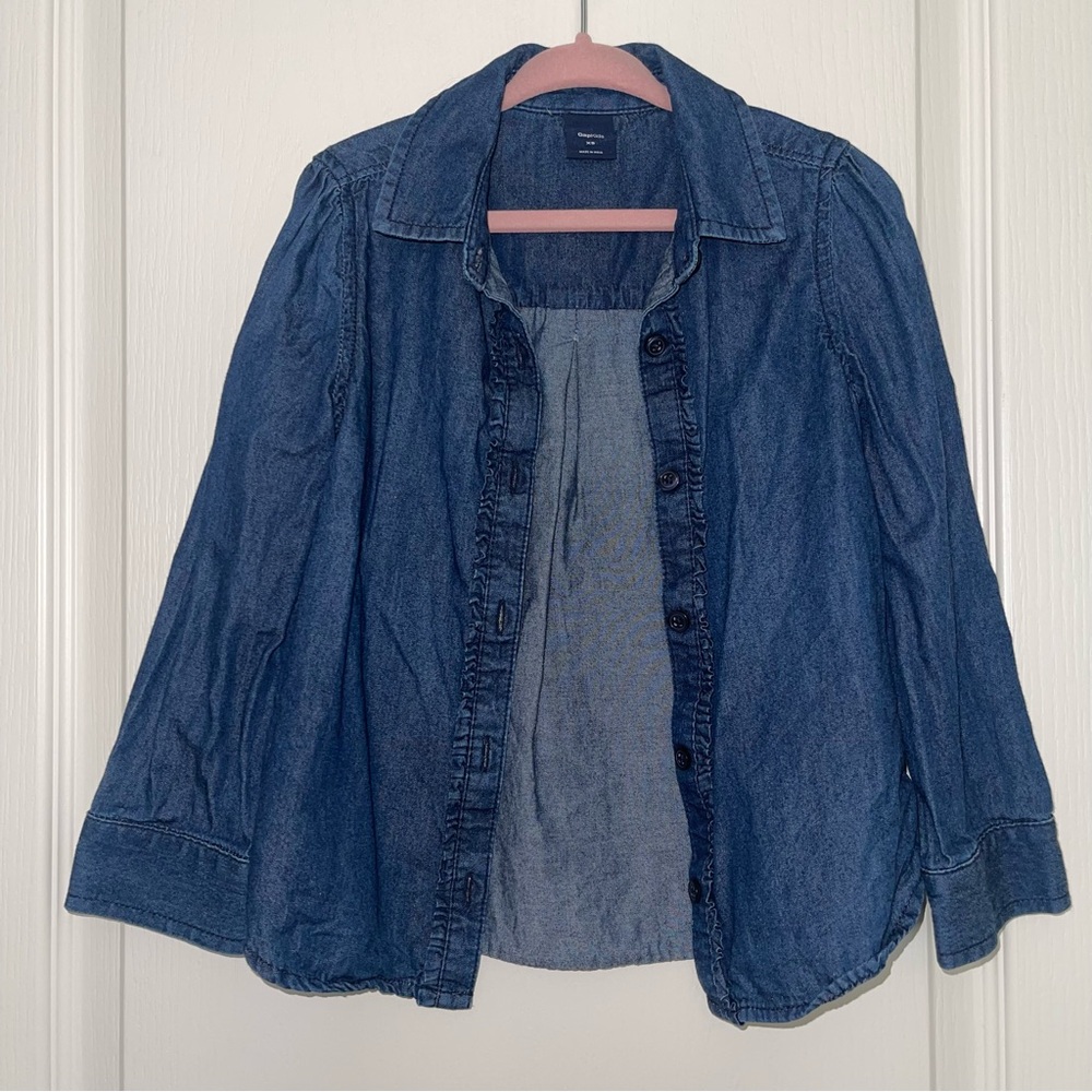 Gap Kids Denim Ruffle Button Down Shirt – Size XS